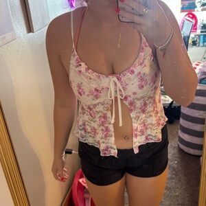 SHEIN Pink Floral Lace Tank Top